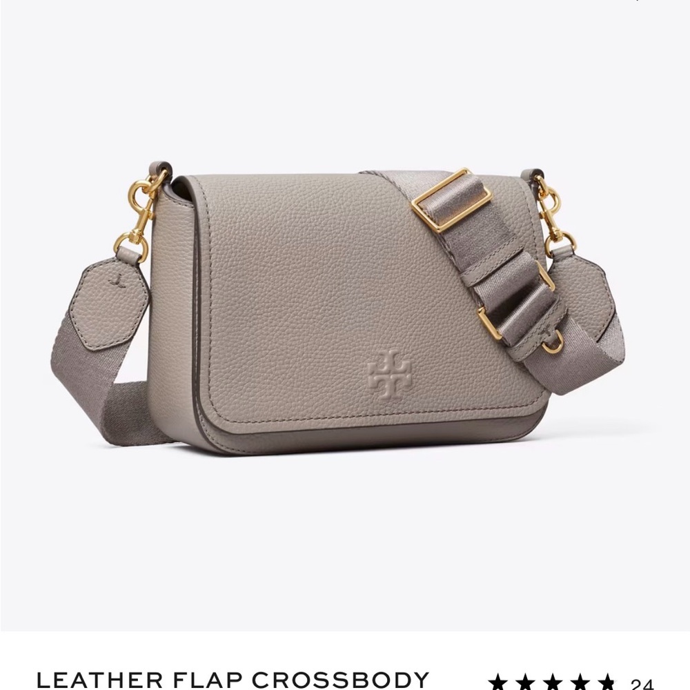 Tory Burch Pebbled Leather Flap Crossbody in Light Taupe Gray
